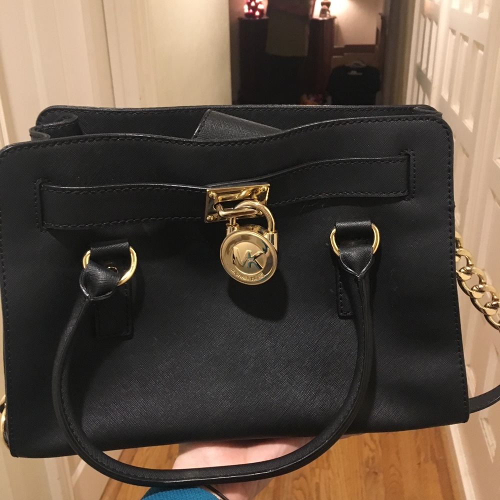 Michael Kors Black/Gold Saffiano Hamilton Satchel